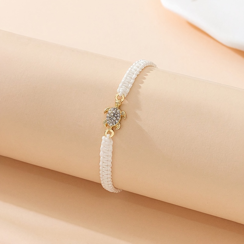 Sea Turtle Bracelet with Gemstone Charm and Golden Beads